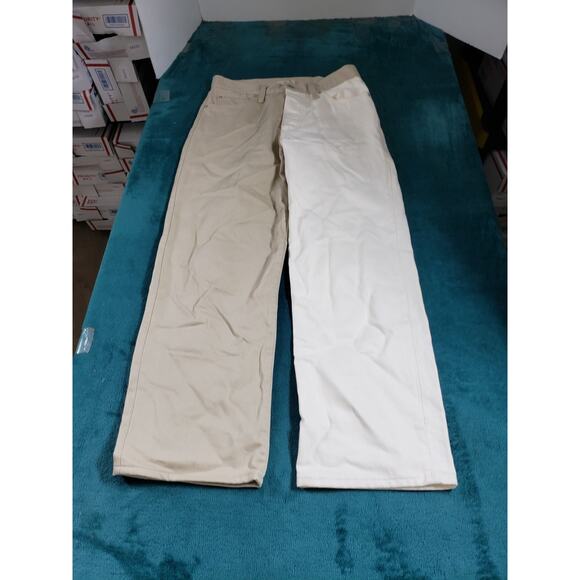 Levis Jeans Size 28 Womens Beige Cotton Pants Two Tone Ribcage Straight Ankle - Picture 1 of 16